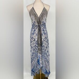 Sakkas Blue and White Paisley Print Maxi Dress